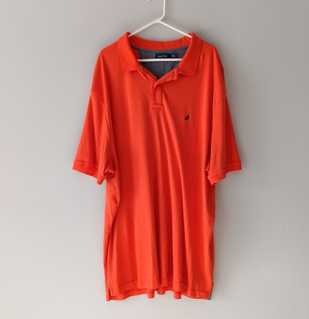 Nautica 100% Cotton Short-Sleeved Polo Shirt Collared Button Orange 4XL Tall